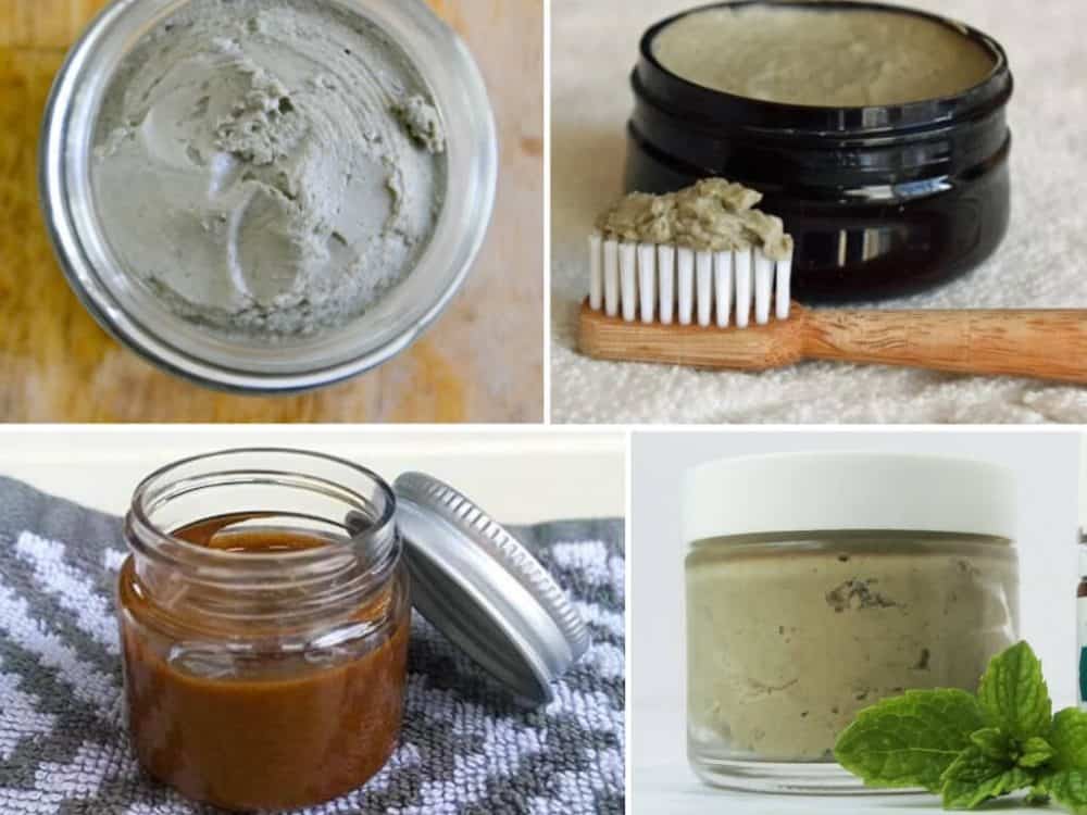 Collage of various bentonite clay toothpastes