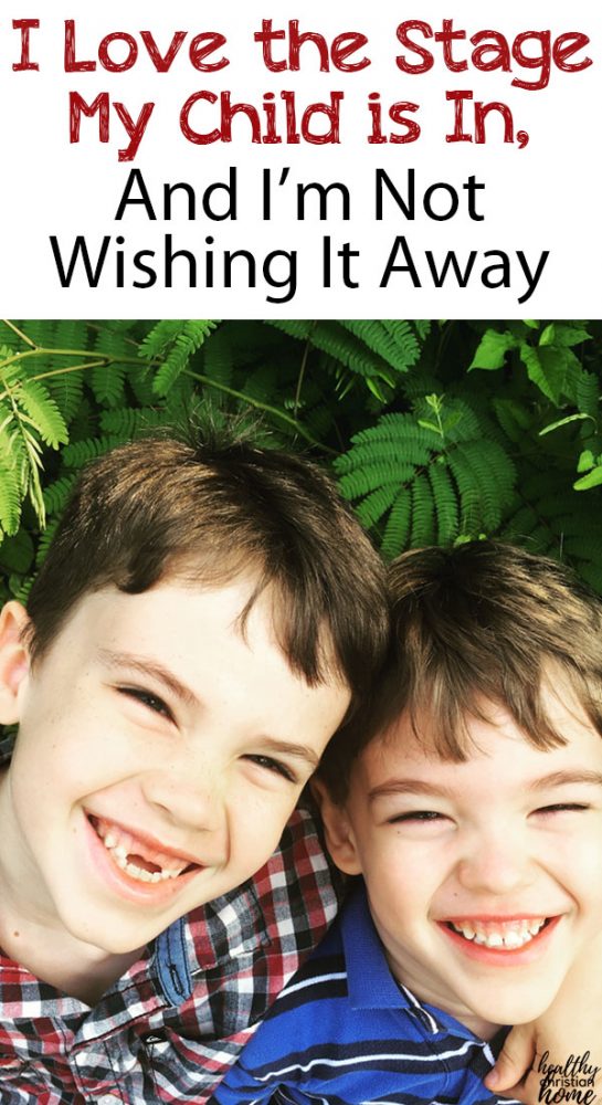 two brothers smiling, with text overlay about enjoying parenting