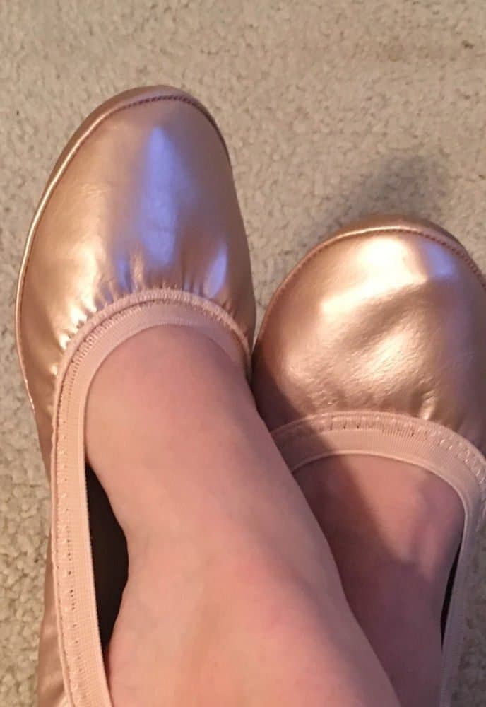 Metallic rose gold flats are perfect for pretty footwear.