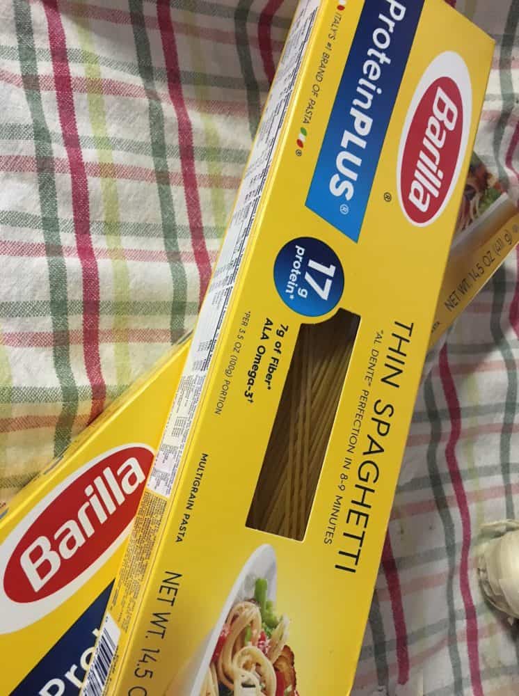 Boxes of the best spaghetti brand to use - Barilla Protein Plus.