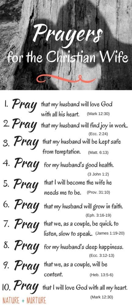 "Praying for My Husband" Pinterest pin - photo of a couple at the top with each specific prayer listed below.