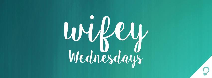 Text overlay on a blue background reading "Wifey Wednesdays" - a bible study for moms podcast