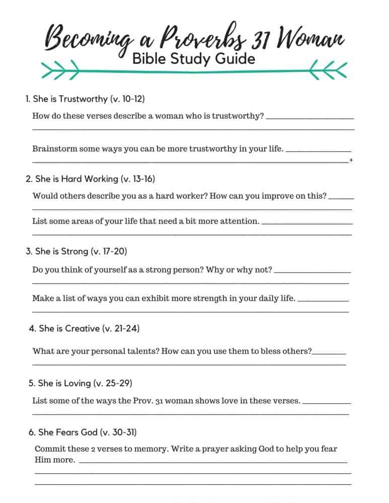 Proverbs 31 Woman free printable bible study