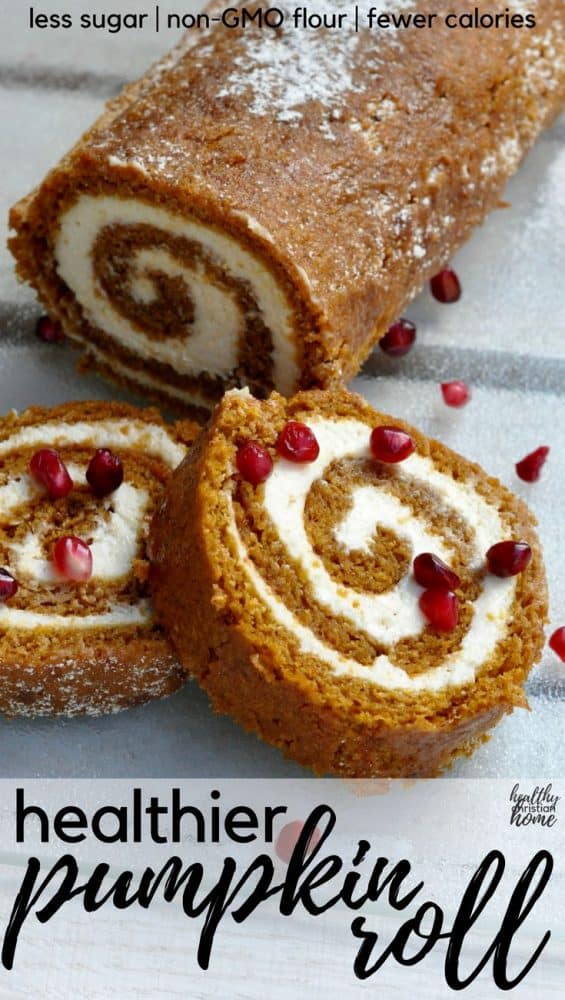 A healthy pumpkin roll recipe with non-GMO flour, less sugar, lighter cream cheese, and fewer calories is just what you need for your holiday table! A few slight alterations make this easy pumpkin roll recipe much healthier and lighter, but it tastes just as good as the original!