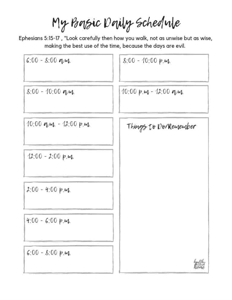 Basic Daily Schedule Healthy Christian Home