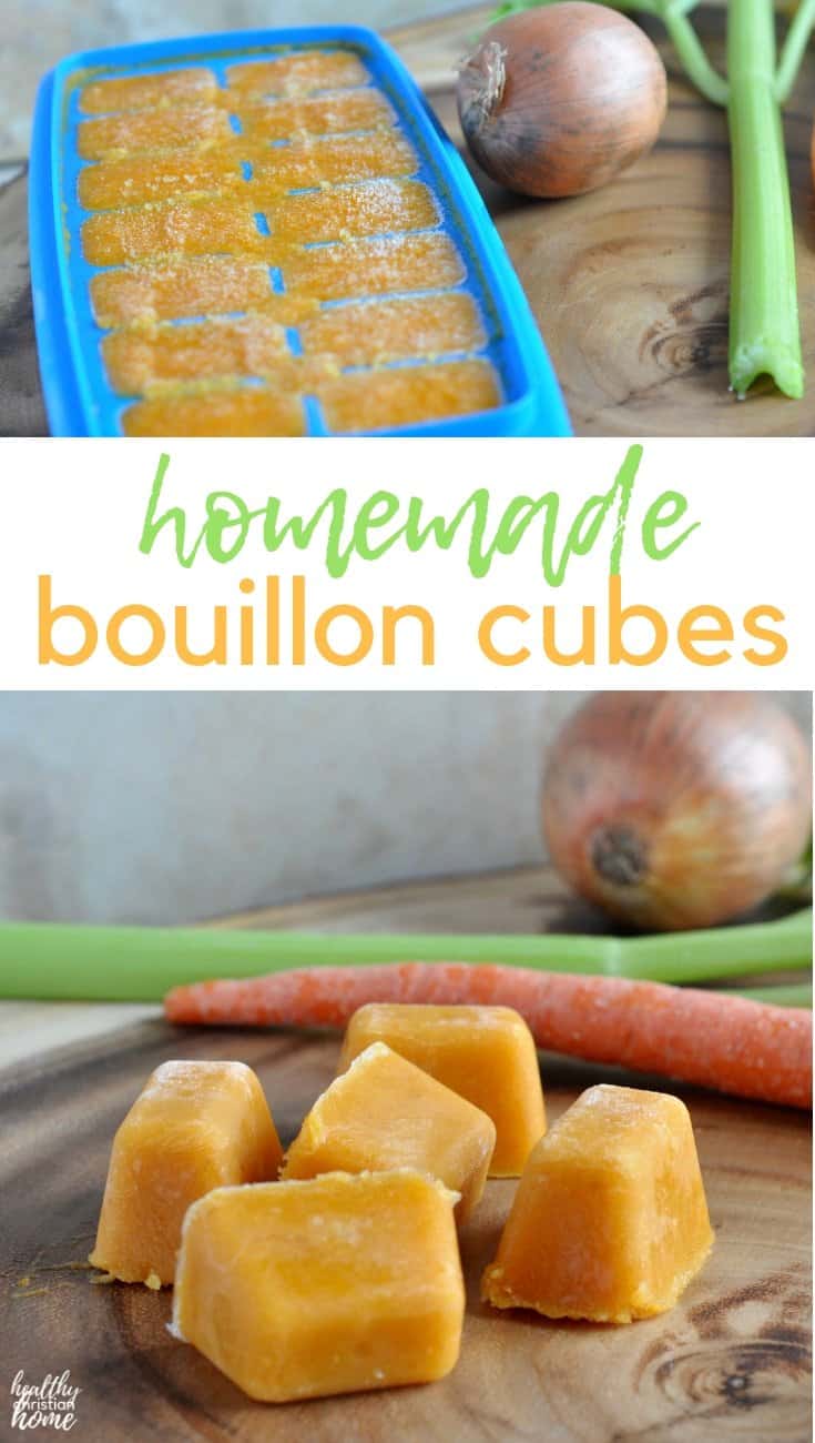 Filled with nourishing ingredients from your stock pot, these easy homemade bouillon cubes will make your favorite recipes taste better than ever!  #healthychristianhome #bouillon #bouilloncubes #homemade #chickenstock #healthyrecipes