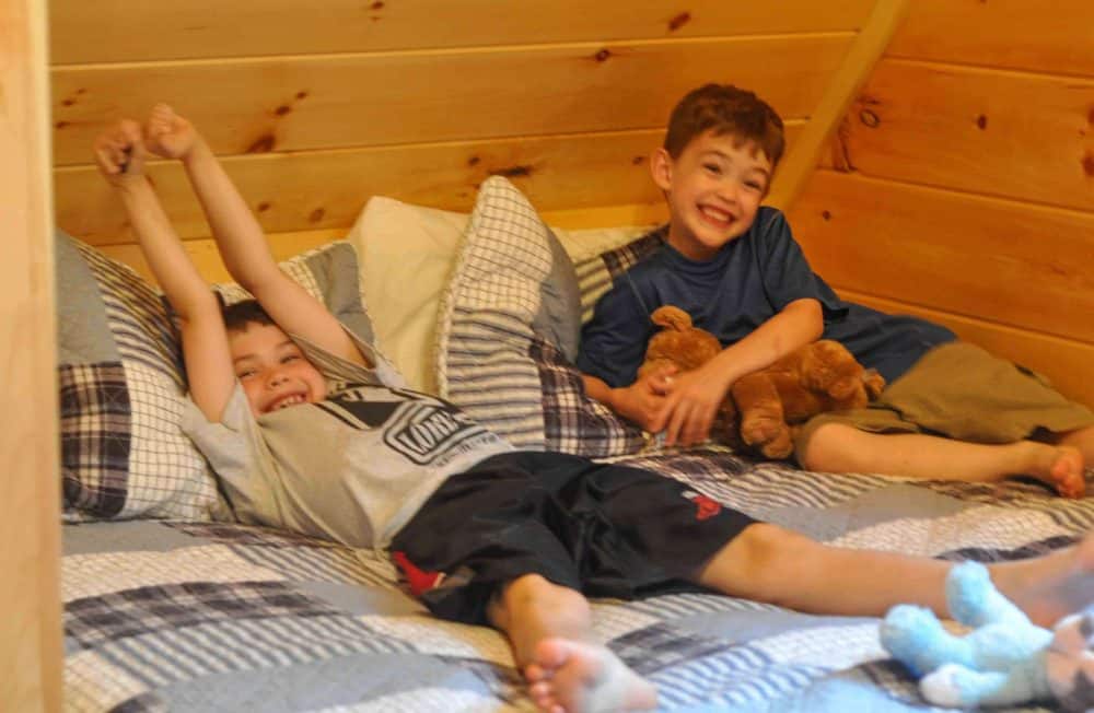 Two brothers in their nature for kids cabin loft.