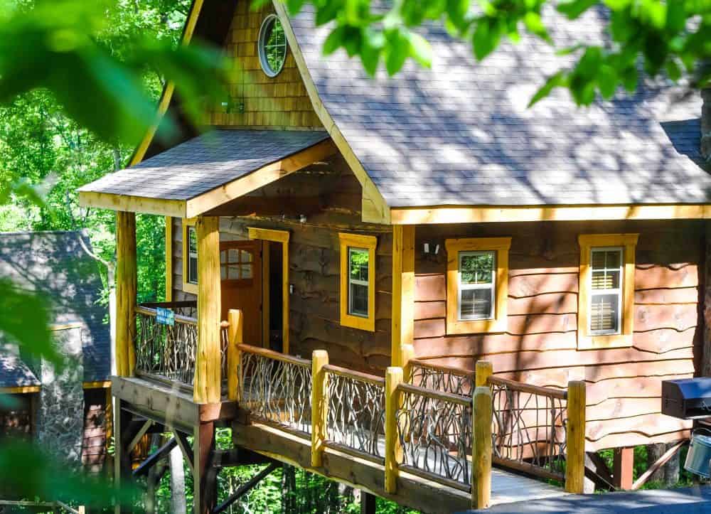 Whimsical wood treehouse cabin in Gatlinburg, Tennessee.