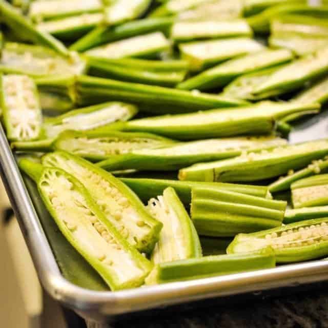 Crispy Cornmeal Roasted Okra (easy & healthy, tastes like fried!)