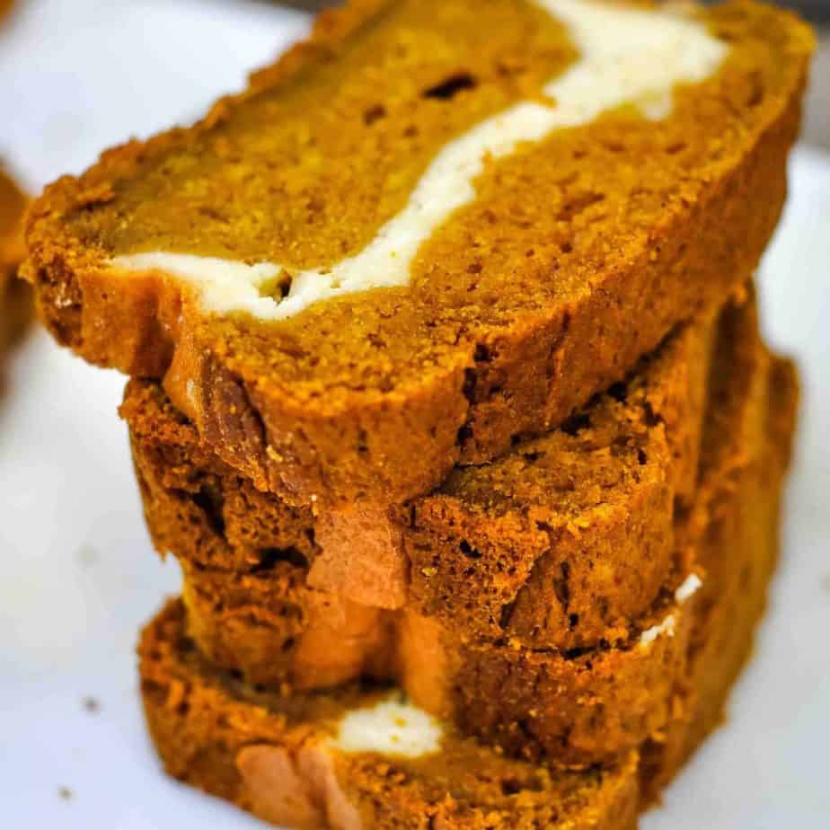Easy Pumpkin Cream Cheese Bread (moist & low in sugar!)