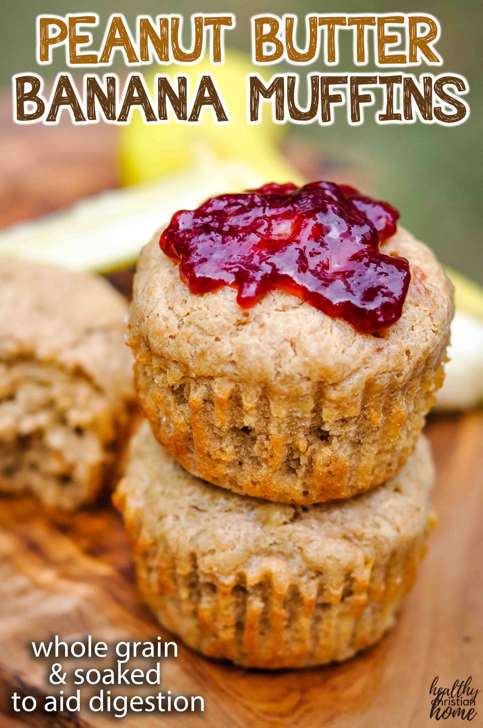 Healthy peanut butter banana muffins title image.