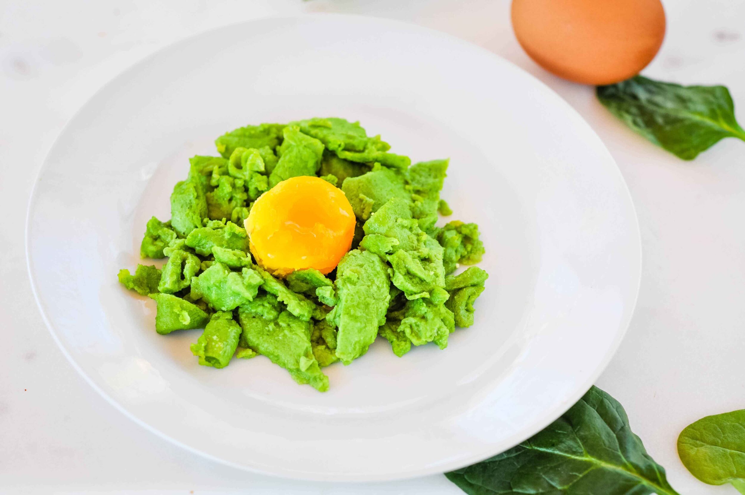 Green eggs made with spinach and no food coloring.