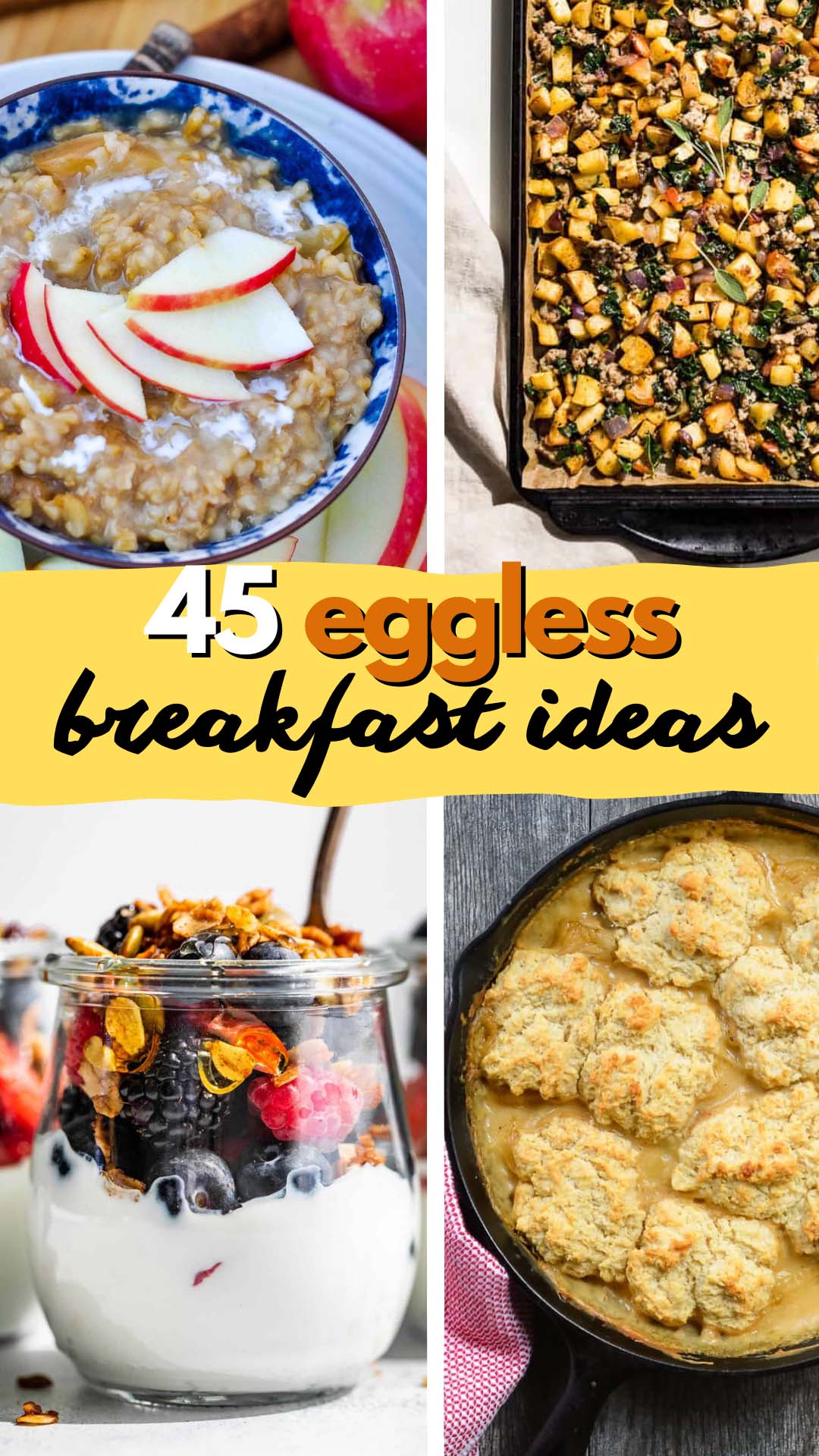 A collage of eggless recipe ideas with text.