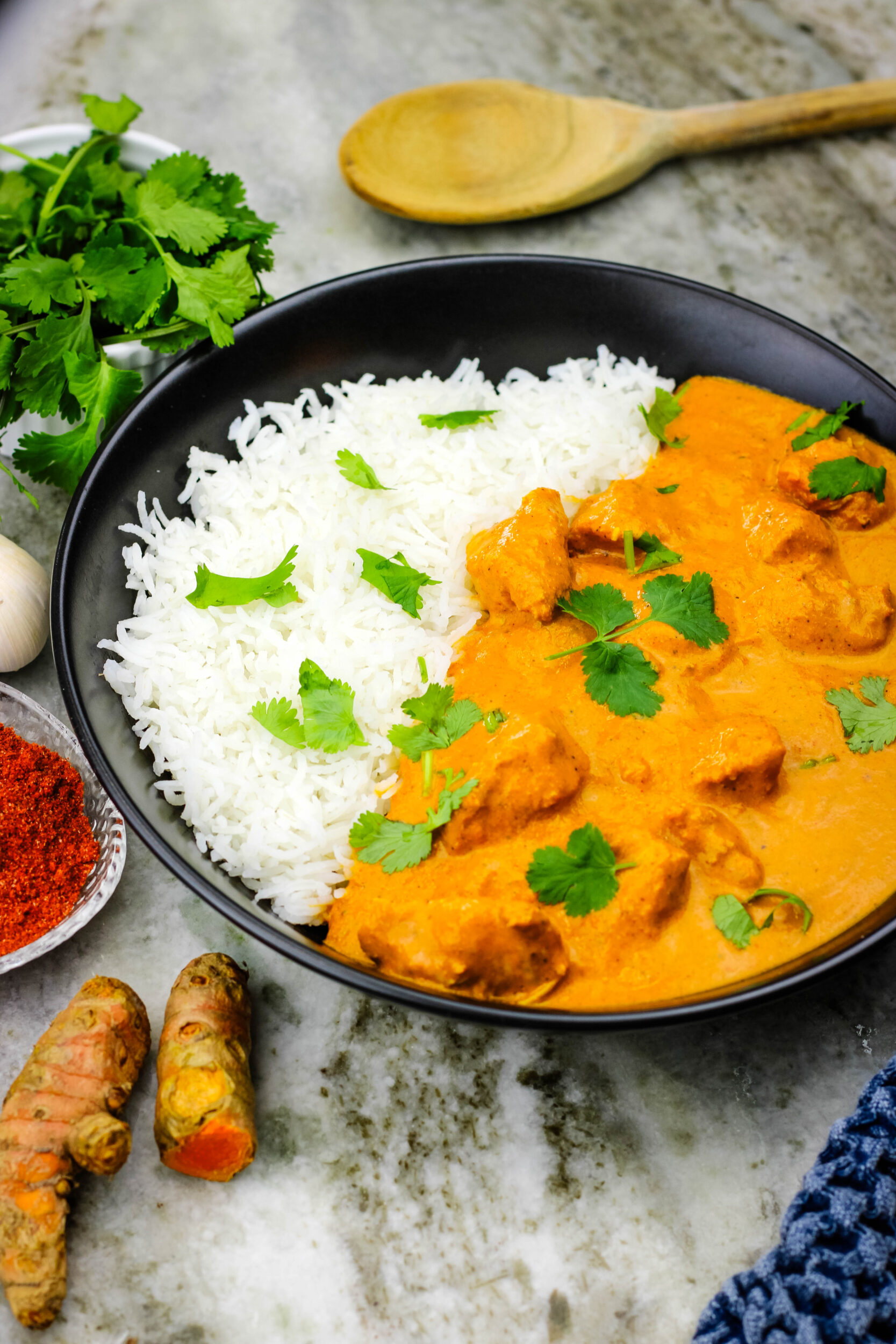 Butter chicken recipe in a serving dish.